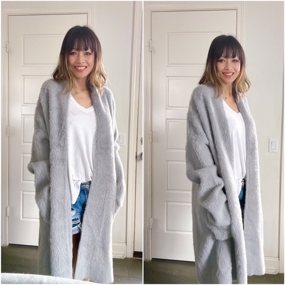BellanBlue Sweaters - #2 Cozy Grey Fuzzy Oversized Open Front Cardigan